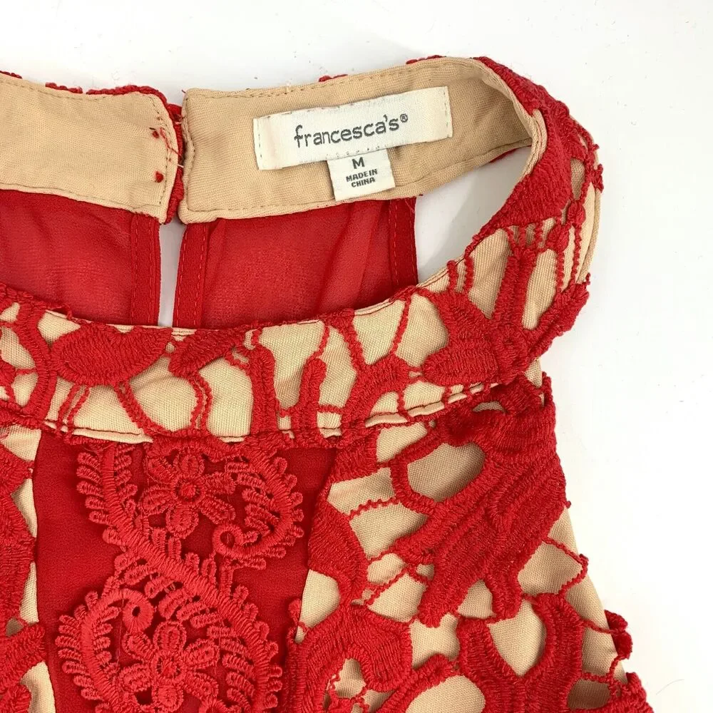 Francesca's Braylee red floral lace A-line dress, Size M - Picture 6 of 11